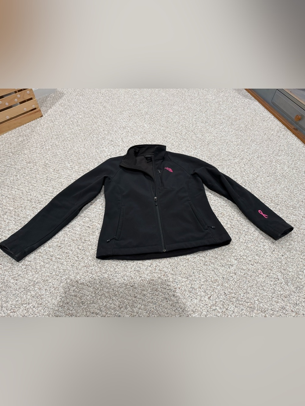 The North Face Black Utility Softshell Jacket with Pink Logo